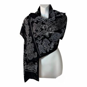 Black Burnout Velvet Scarf Floral Mesh Shawl Wrap Whimsigoth Goth Boho Romantic